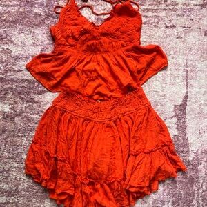 Free People Fiery Red Textured Ensemble